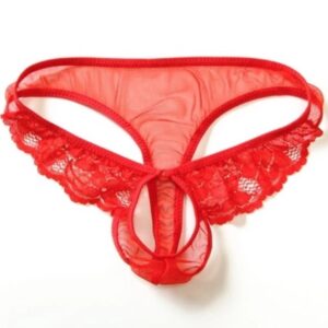 Mens Lingerie – Red Lace – Crotchless