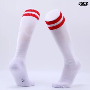Mens Sports Socks – White with Red Stripes