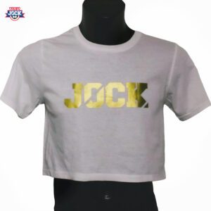 Limited Edition White JOCK Crop Top with Gold Logo